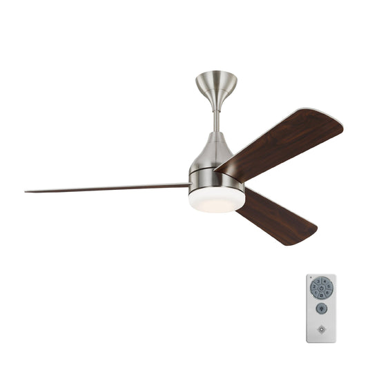Generation Lighting Streaming Smart 52-in Brushed Steel with Silver Blades Integrated LED Indoor Smart Propeller Ceiling Fan with Light and Remote (3-Blade) 3STMSM52BSD