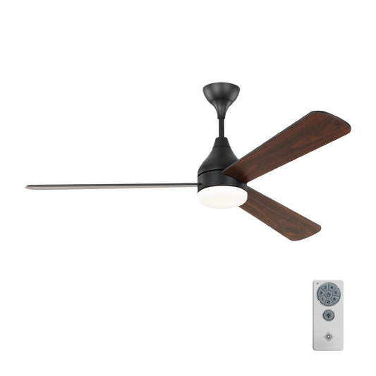 Generation Lighting Streaming Smart 60-in Midnight Black Integrated LED Indoor Smart Propeller Ceiling Fan with Light and Remote (3-Blade) 3STMSM60MBKD