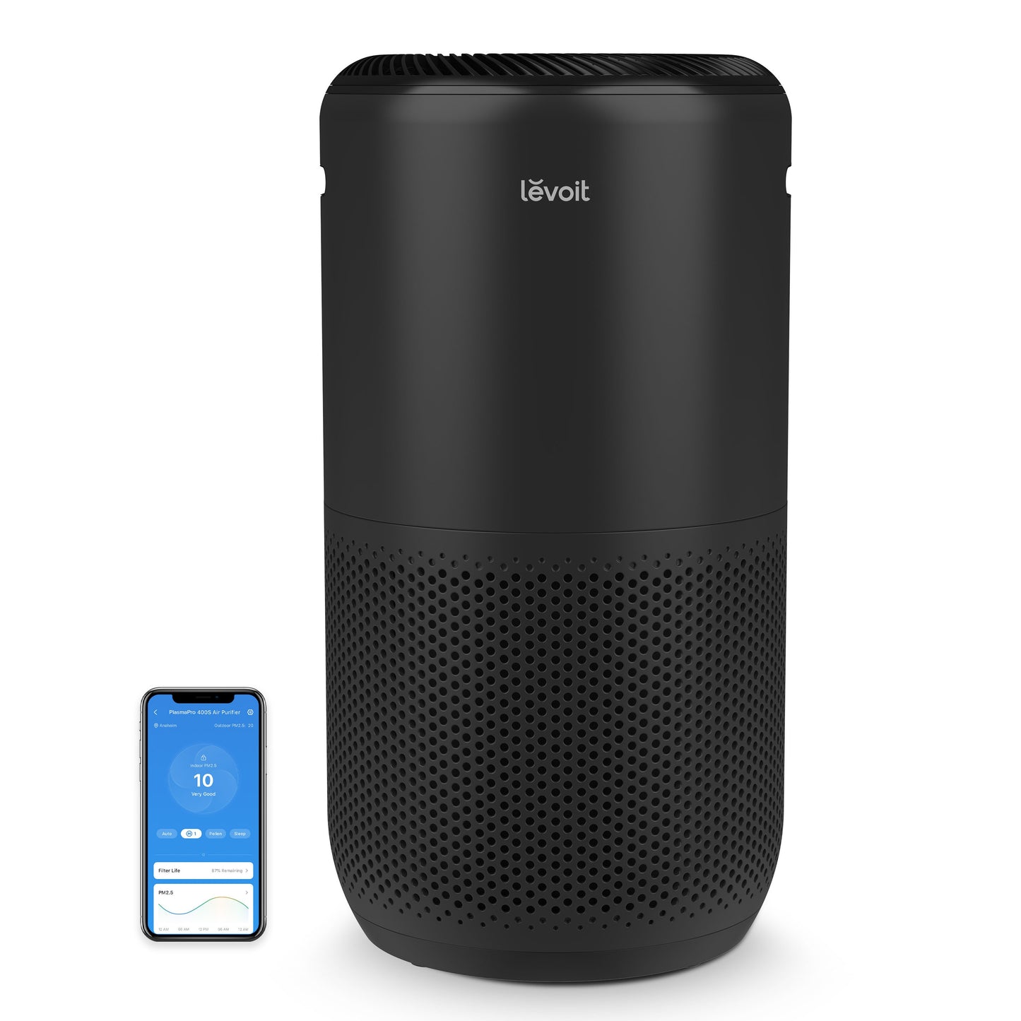 Levoit PlasmaPro 400 4-Speed Ionic Smart Black True HEPA Air Purifier ENERGY STAR (Covers: 403-sq ft) HEAPAPLVSUS0111Y