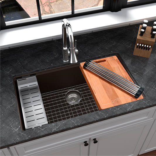Karran Undermount 32.5-in x 19.25-in Quartz Single bowl Workstation Kitchen Sink