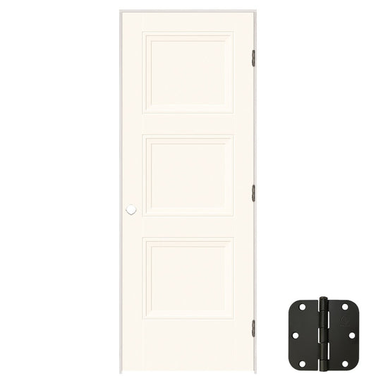 Masonite 28-in x 80-in Snowstorm Solid core 3-panel equal Left hand Smooth Prefinished Molded composite Flat Jamb Single Prehung Interior Door