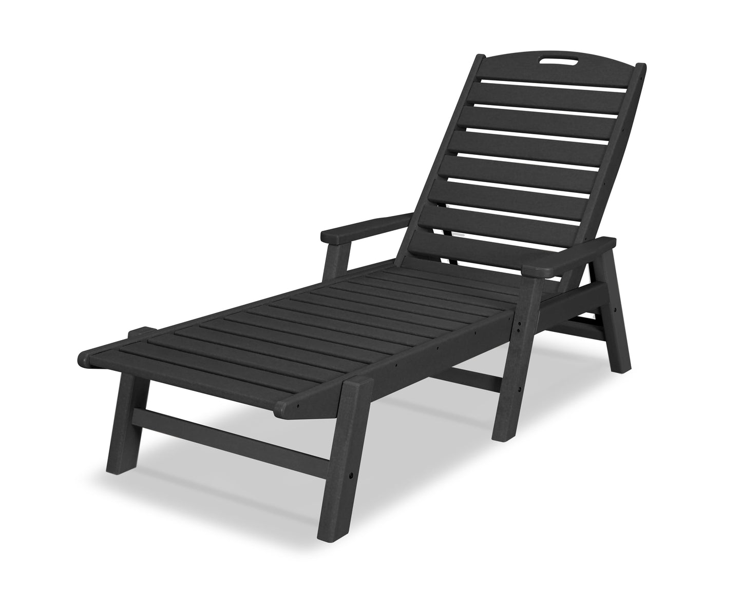 POLYWOOD Nautical Black HDPE Frame Stationary Chaise Lounge Chair with Slat Seat