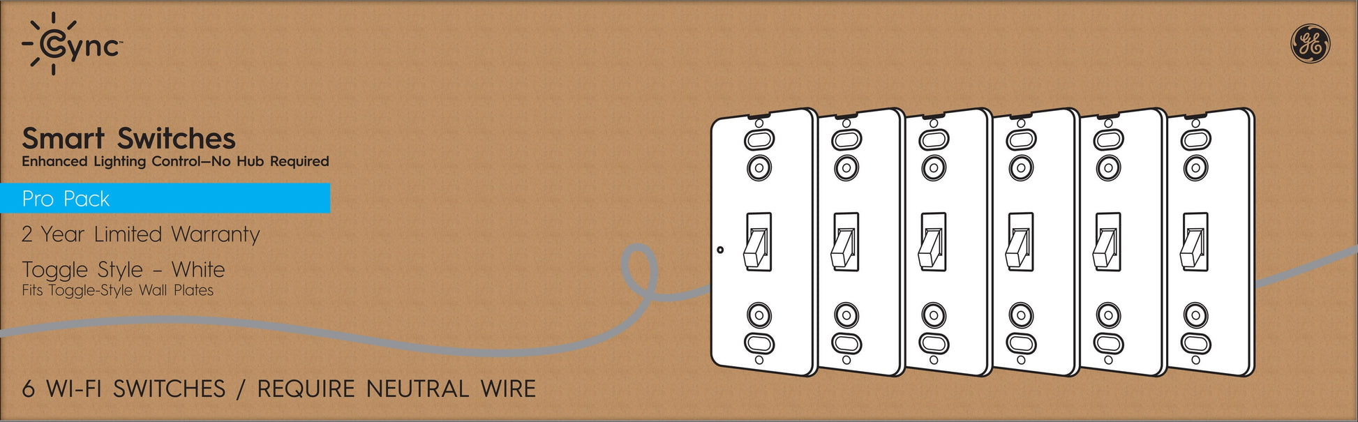 GE Cync Toggle Pro Pack 1.5-amp Single-pole/3-way Smart Toggle Light Switch, White (6-Pack) 93130500