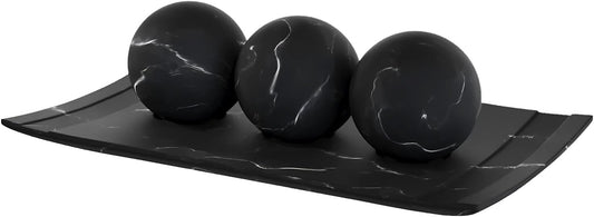 Creative Scents Black Marble Look Home Decor Bowl and Orb Set - Coffee Table Decor for Living Room - Centerpiece Table Decorations for Dining Table, Kitchen Counter, Foyer - Elegant House Decoration