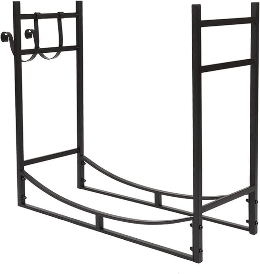 Outdoor Fireplace Firewood Rack, Iron Log Holder For Indoor & Outdoor Wood Storage, 33-Inch Heavy Duty