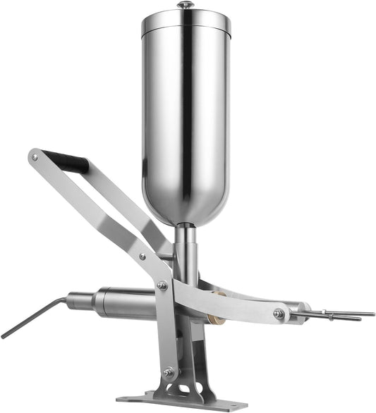 Manual Donut Filling Machine, 5QT(5L) Large Capacity 304 Stainless Steel Cream & Jam Filler with 4 Anti-Drip Nozzles, Quantitative Pastry Injector for Bakery, Restaurant, Home Kitchen