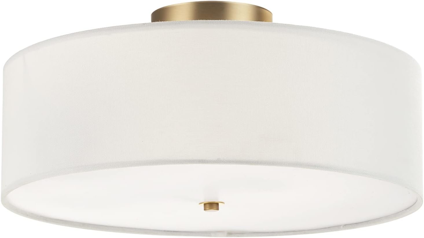 GLOBE Electric 60998 2-Light Flush Mount Ceiling Light, Matte Brass, White Linen Shade, E26 Base, Minimalist Lighting for Kitchen Island, Bathroom, Bedroom, or Dining Room, Home Decor