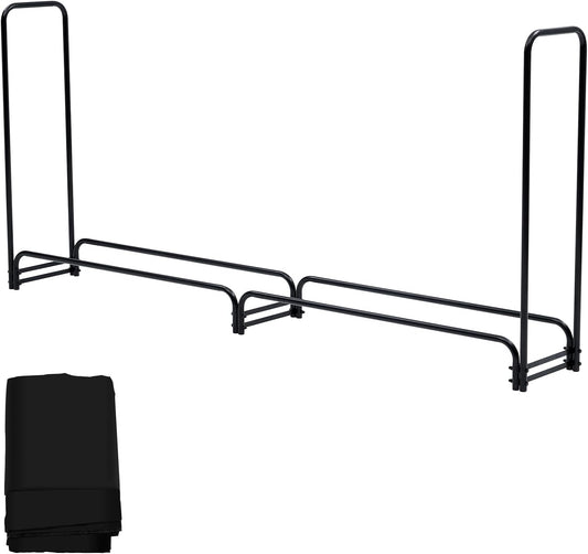 8.5FT Heavy Duty Firewood Rack Holder with Waterproof Cover,880LBS Load Weight, Rust-Resistant Steel Construction and Elevated Design for Outdoor Wood Storage,Black