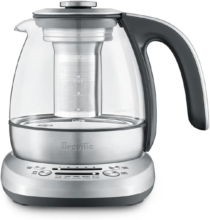 Breville BTM500CLR Tea Maker Compact Infuser and Water Kettle, 4 Cup, Brushed Stainless Steel and Glass