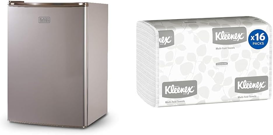 BLACK+DECKER 2.5 Cu Ft Compact Refrigerator Bundle with Kleenex 150 Sheets Per Pack Multifold Paper Towels, 16 Packs Per Case, 2,400 Sheets Total