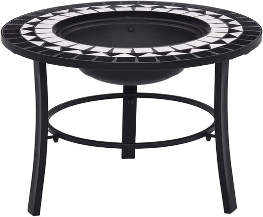 SKM Mosaic Fire Pit Black and White 26.8" Ceramic,Black (Weight 32.85KG)