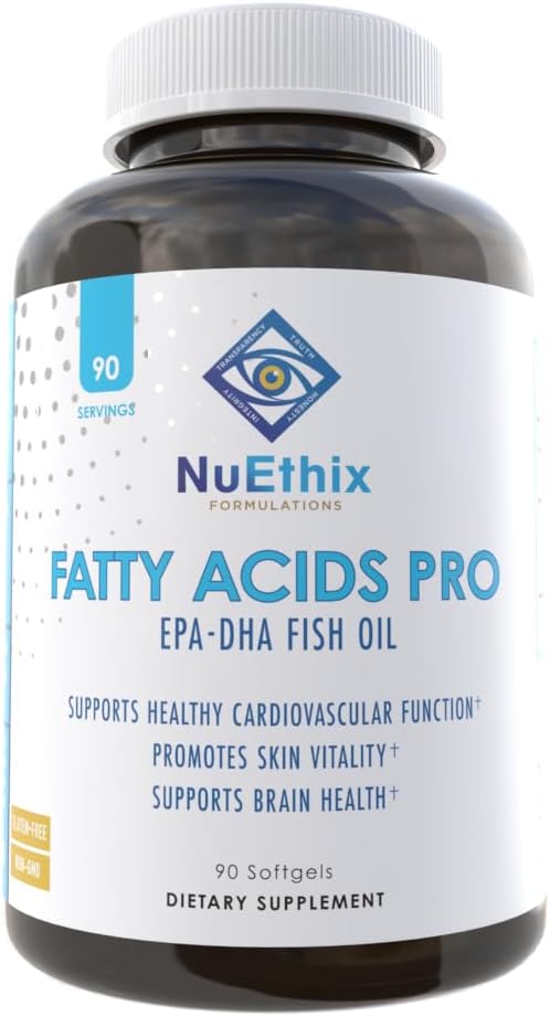 NuEthix Formulations Fatty Acids Pro EPA-DHA Fish Oil Dietary Supplement, Super Concentrated and Purified Fish Oil Blend for Optimal Wellness, 90 Gel Capsules