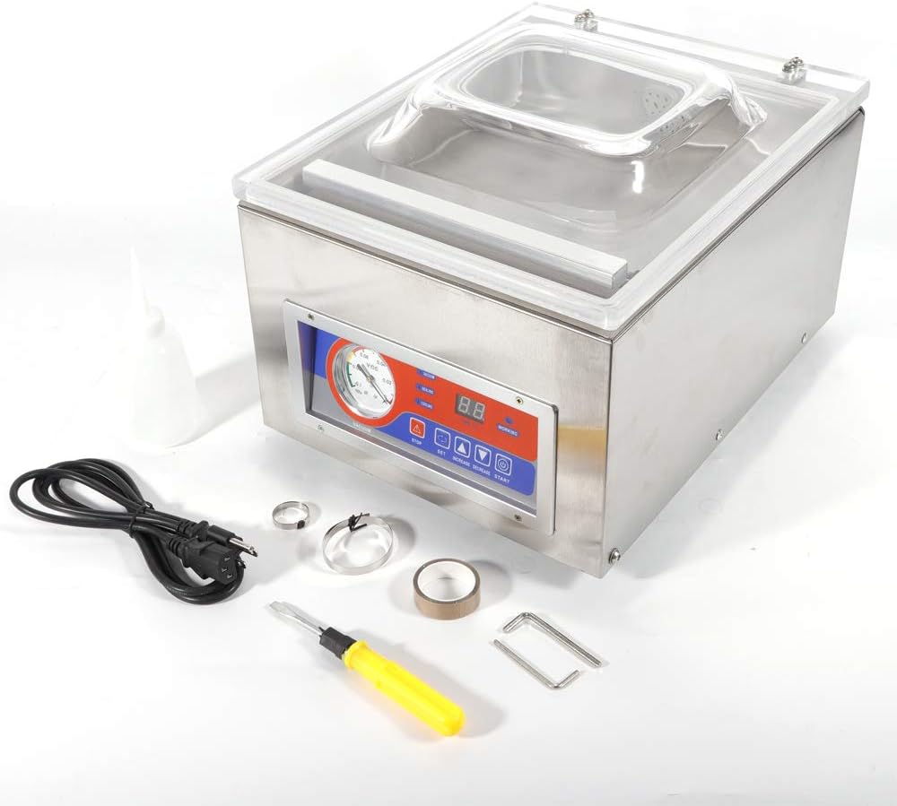 DZ-260C Automatic Vacuum Packaging Machine, 120W Commercial Digital Vacuum Packing Sealing Machine Kitchen Food Preservation Sealing Machine (USA Stock)