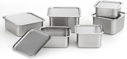 EVERSTEN CuBE 6PCS Set Stainless Steel Food Storage Containers With Lids with 3 Net Kitchen Appliances Dishwasher Safe Premium South Korea