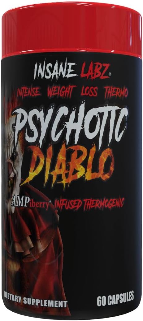 Insane Labz Psychotic Diablo Thermogenic Fat Burner for Men and Women with Grains of Paradise Theobromine Dandelion Root Extract Fueled by AMPiberry, Appetite Suppressant - 60 Servings