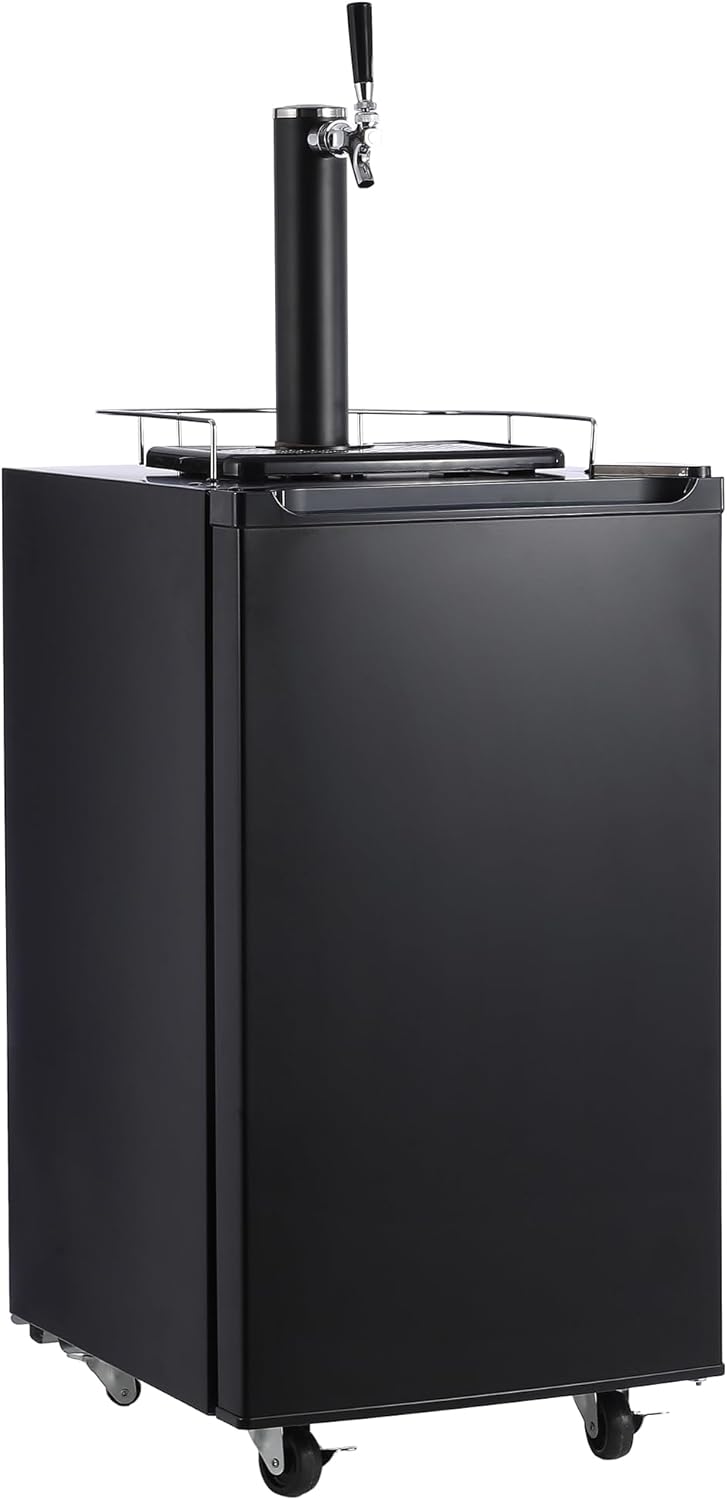 PioneerWorks Beer Kegerator, Single Tap Draft Beer Dispenser, Full Size Stainless Steel Keg Refrigerator With Drip Tray, CO2 Cylinder, 32°F- 50°F Temperature Control
