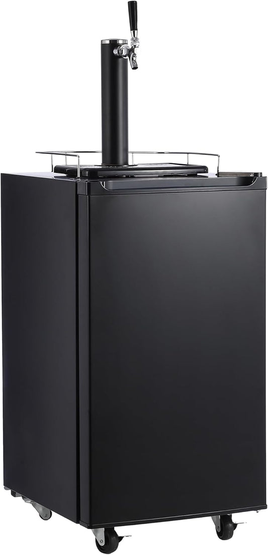 97L Single Tap Kegerator, Stainless Steel Beer Dispenser with Digital Temp Control (0-10°c), Locking Casters & Drip Tray, Ready-to-Serve for Home Bar\/Party