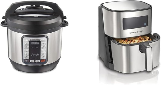 Hamilton Beach 12-in-1 8 Quart Electric Pressure Cooker Bundle with 5.8 Quart Digital Air Fryer Oven, 8 Presets
