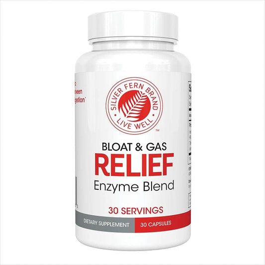 Silver Fern Bloat & Gas Relief Digestive Enzyme Blend - 1 Bottle = 30 Servings - FODMAP & Bloating Digestion Supplement with Tolerase L, Pectinase & More (1 Bottle)
