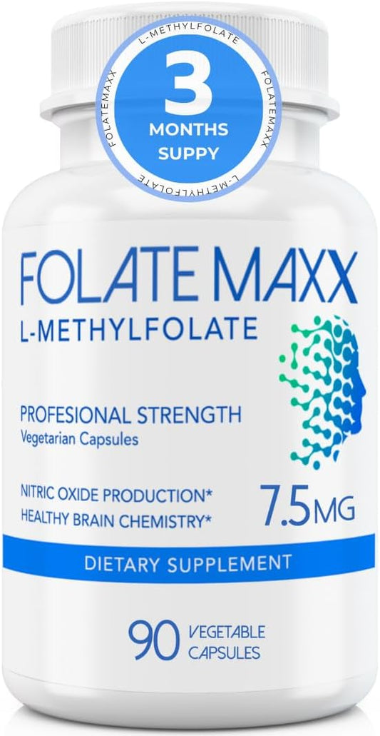 FolateMaxx L-Methylfolate 7.5 mg Professional Active Folate, MethylFolate 5-MTHF (90 Capsules)
