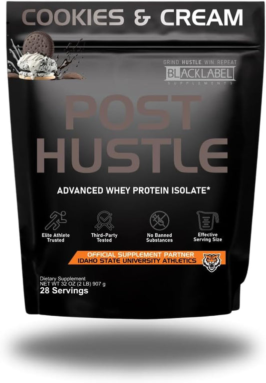 Blacklabel Supplements Post Hustle Post Workout Protein Powder, 30 Servings – NSF Certified for Sport Whey Isolate Protein Powder with Digestive Enzymes – Cookies & Cream