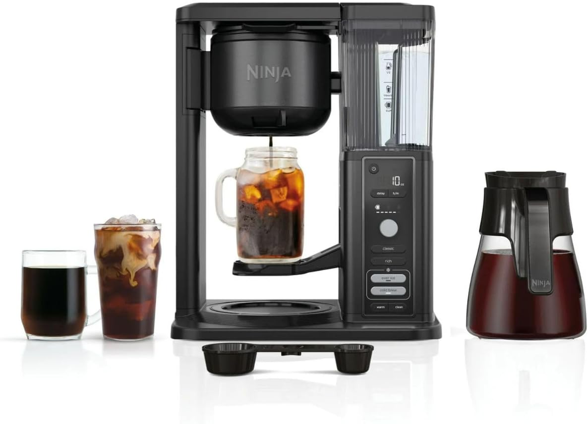 Ninja CM360 Hot & Iced Coffee Maker with Rapid Cold Brew, 50 oz Reservoir, 1550 W, 6 Brew Sizes & 4 Brew Styles, 24‑Hour Delay Brew, No Pods Required