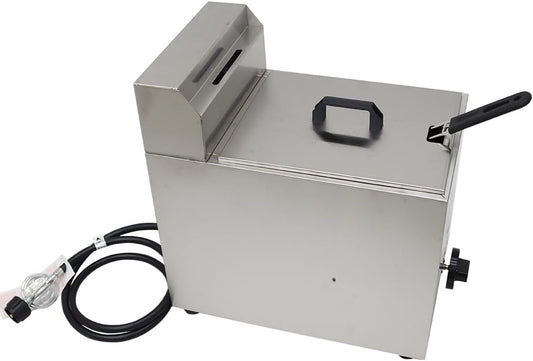 INTBUYING 6L Commercial Deep Fryer Single Tank LPG Gas Chips Stainless Steel Fryer with Fry Basket French Fries Fried Potato Chicken Frying Machine with Gas Regulator Valve