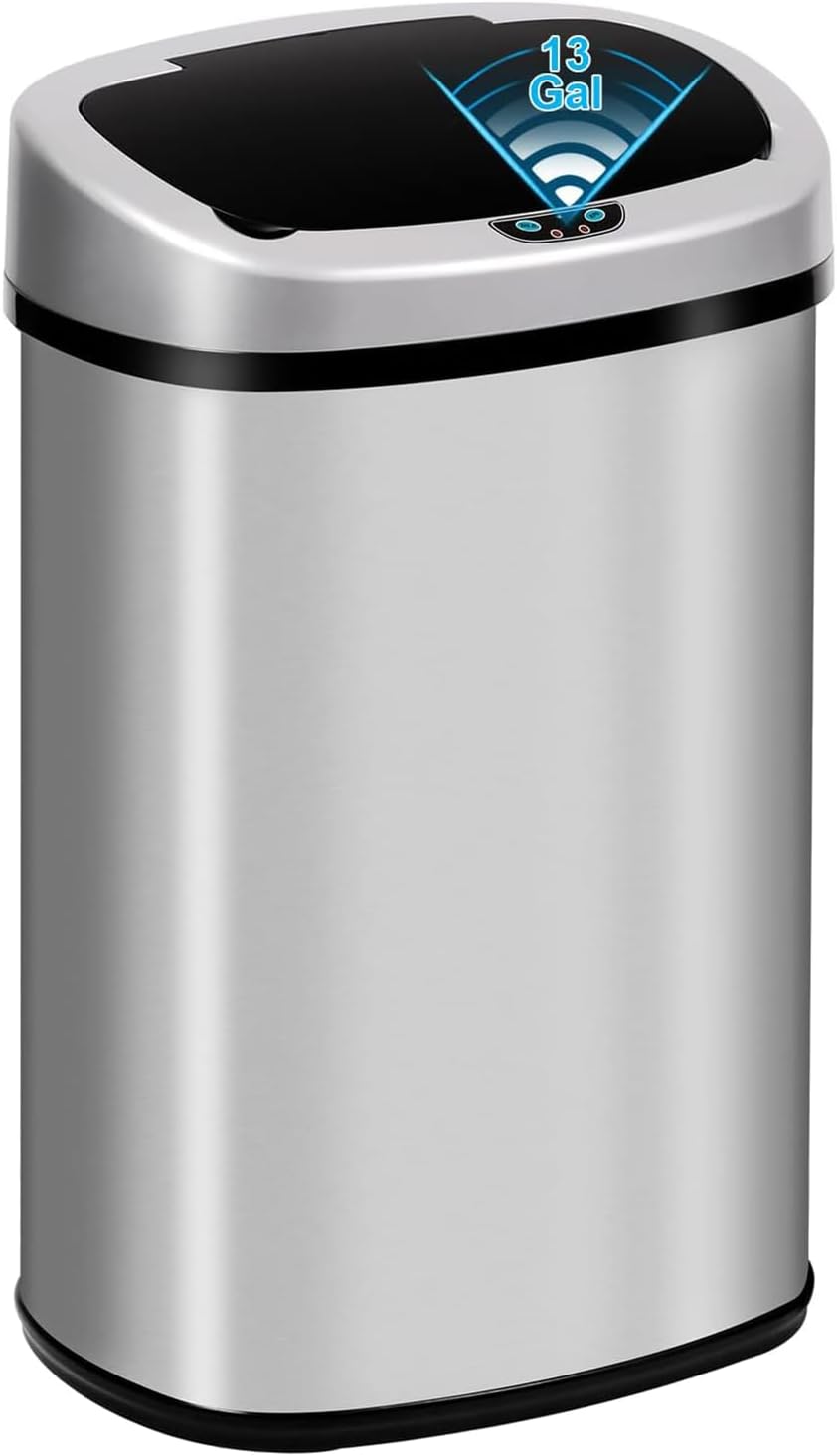 Kitchen Trash Can | Stainless Steel 13 Gallon Trash Can | 50L Touch Free Garbage Can with Lid | Electronic Sensor High Capacity Trash Bin for Room Kitchen Office, Silver