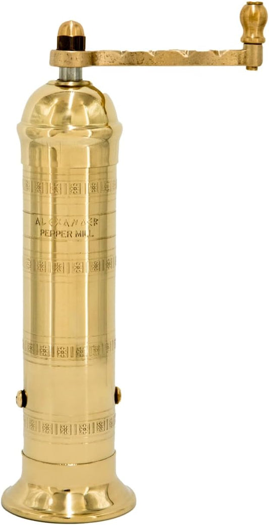 Alexander Home Original Greek Pepper Mill, 8-Inch Brass \u2013 European Manual Pepper Grinder, Refillable, with Polishing Cloth