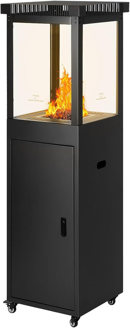 Balacoo Propane Patio Heater: 41,000BTU Propane Outdoor Heater with Glass Panel& Lockable Wheels - Gas Heating Stove for Backyard, Balcony, Garden, Weather Resistant (Black)