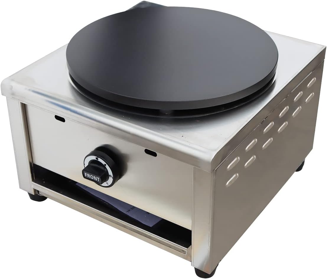 TECHTONGDA LP Gas Crepe Maker Griddle Pancake Maker Machine for Kitchen Commercial Restaurant Street Snack with 15.75inch Nonstick Round Plate (Single 134041)