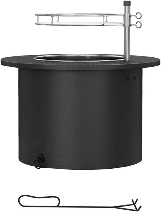 Portable Fire Pit with Grill Grate for Patio, Backyard, Garden, Small Fire Pits for Outside Wood Burning with Poker, Outdoor BBQ Grill, Round Metal Firepit Table for Camping, Heating, Bonfire