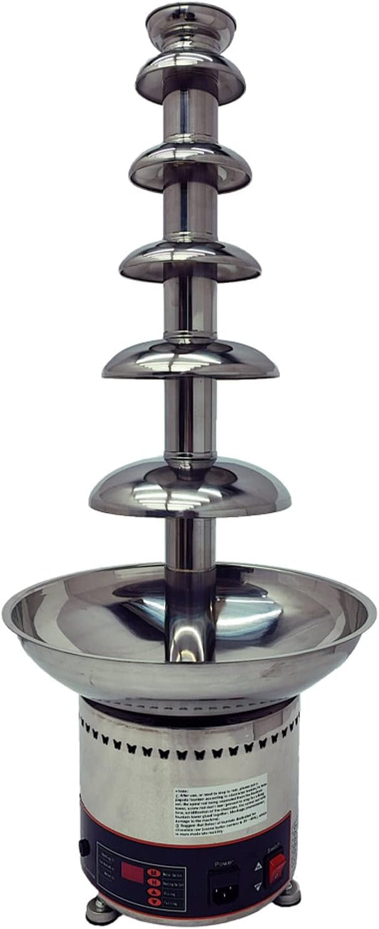 TECHTONGDA Chocolate Fondue Fountain Machine 6 Tiers Electric Chocolate Waterfall Machine Stainless Steel Hot Cheese Fondue Tower with Digital Display for Home Party Wedding Using 110V