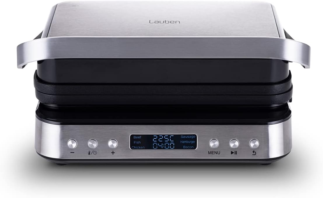 Contact Grill Deluxe 2000ST Table Contact Grill with 6 Automatic Programmes, Removable Plates, LED Display, Memory Function, Drip Tray, Dishwasher Safe