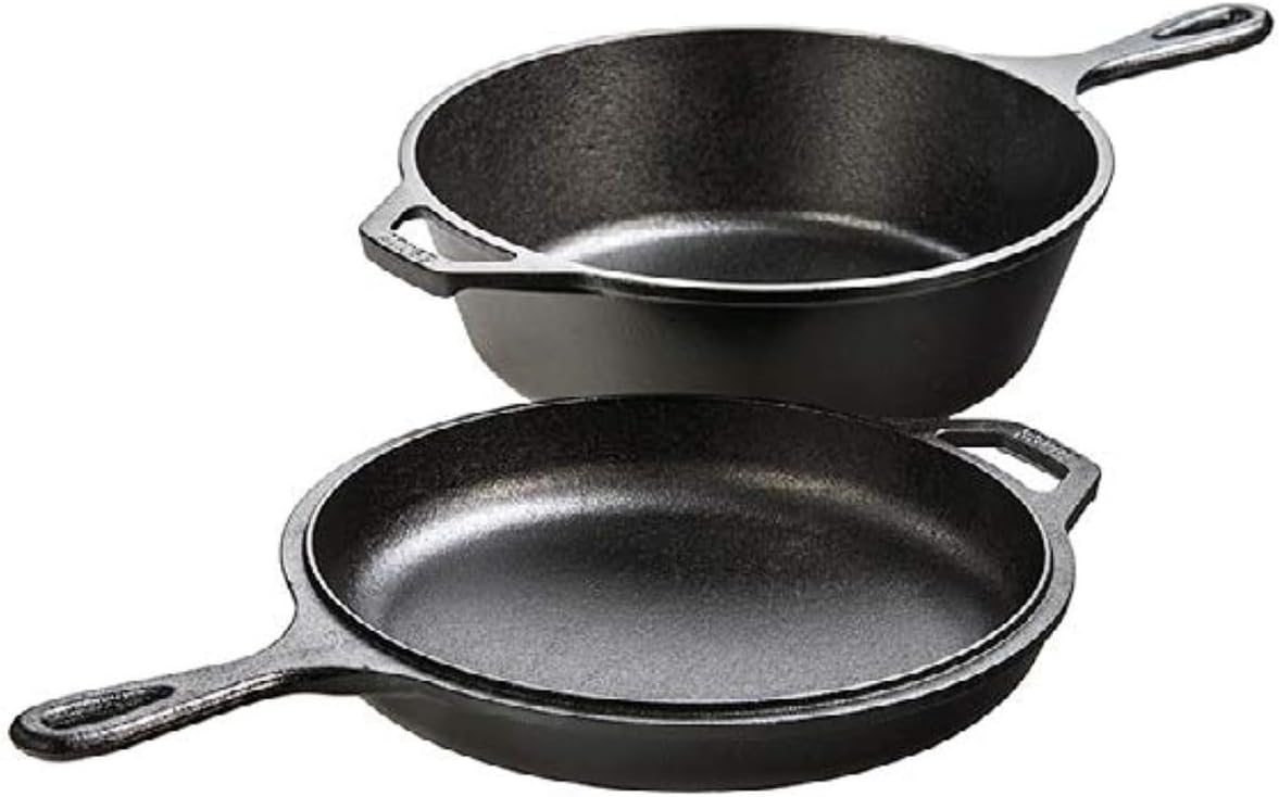 Lodge Pre-Seasoned 2-in-1 Cast Iron Combo Cooker - 3.2 Quart Deep Pot Cooker + 10.25 Inch Frying Pan - Use in the Oven, on the Stove, Grill, or Over a Campfire - Use to Sear, Sauté, Broil, Fry- Black