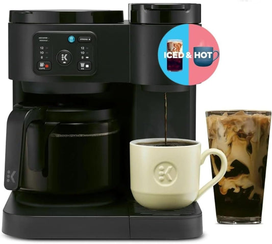 2-in-1 Hot & Iced Coffee Maker for Pods & Grounds \u2013 12-Cup Glass Carafe & Single-Serve Brewer, 72oz Reservoir, Strong Brew, Extra Hot, Brew Over Ice, MultiStream Tech, Compact Design (Black)