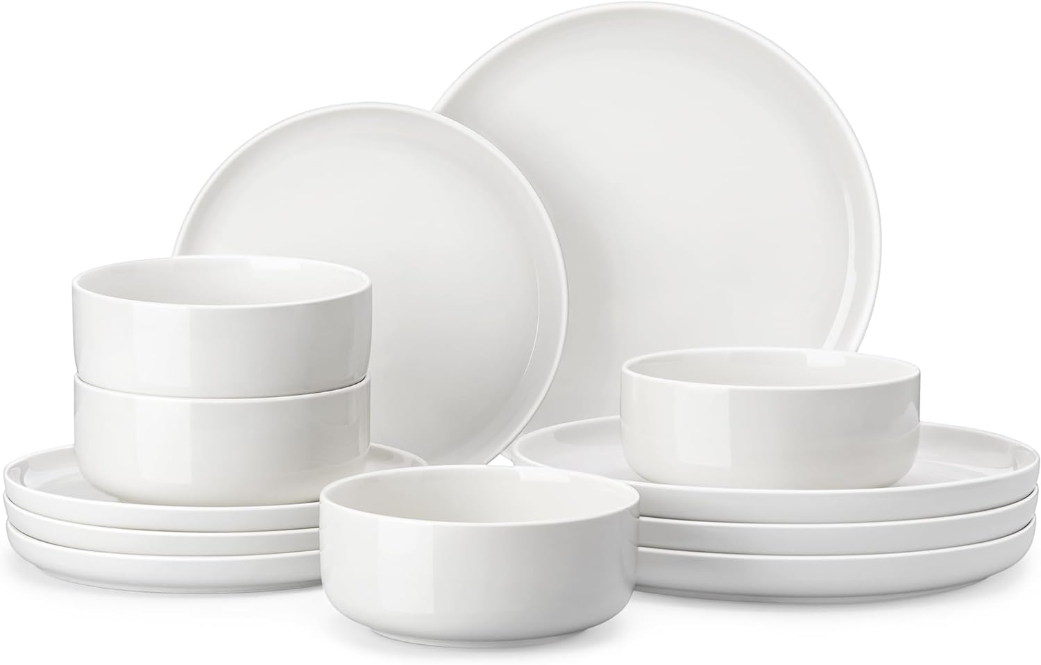 MALACASA Plates and Bowls Sets, 12 Pieces Porcelain Dinnerware Sets Dishware Sets Chip Resistant Ceramic Dish Set Dining Dinner Ware Service for 4, White, Series LUNA