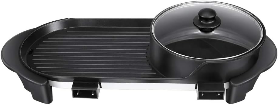 Portable Electric Grill, 1000W, Black, Modern Style, Stainless Steel & Glass, 5 Temperature Adjustments, PFOA & PFAS Free, Includes Grill Basket, Limited Warranty