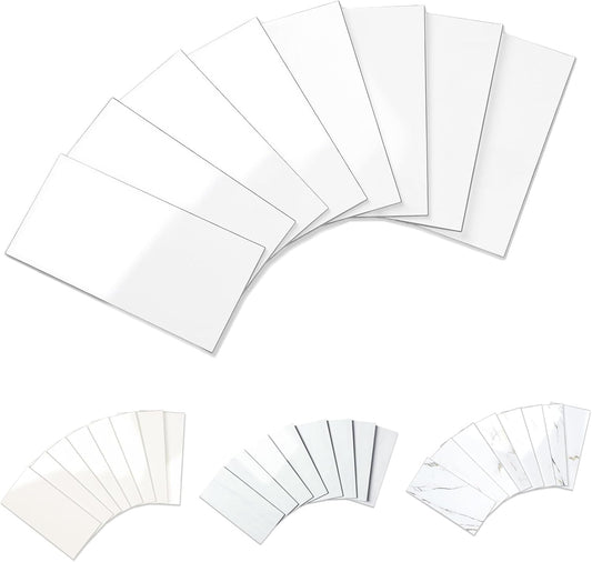 Yipscazo 2025 New Upgrade 100 Pieces Peel and Stick backsplash 3 x 6 Inches 3D PVC Composite Wall Tile Stick on Backsplash Tile for Kitchen Bathroom, Laundry Room, Fireplace in Polished Marble White