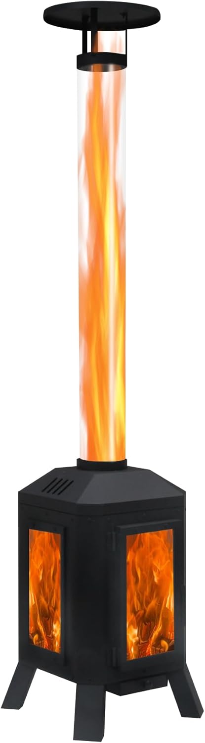 Wood Burning Patio Heater with Glass Viewing Window, Glass Tube, Fire Pits for Outside Wood Burning, Outdoor Fire Pit for Backyard, Patio