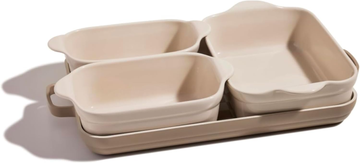 Our Place Bakeware Set | 5-Piece Nonstick, Toxin-Free, Ceramic, Cast Aluminum Set with Oven Pan, Bakers, & Oven Mat | Space-Saving Nesting Design | Oven-Safe | Bake, Roast, Griddle and more | Steam