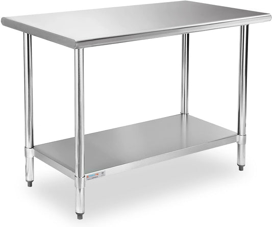 STABLEINK NSF Stainless Steel Prep Table 48 x 24 Inches Metal Work Table with Adjustable Undershelf for Commercial Kitchen, Restaurant, Hotel and Garage