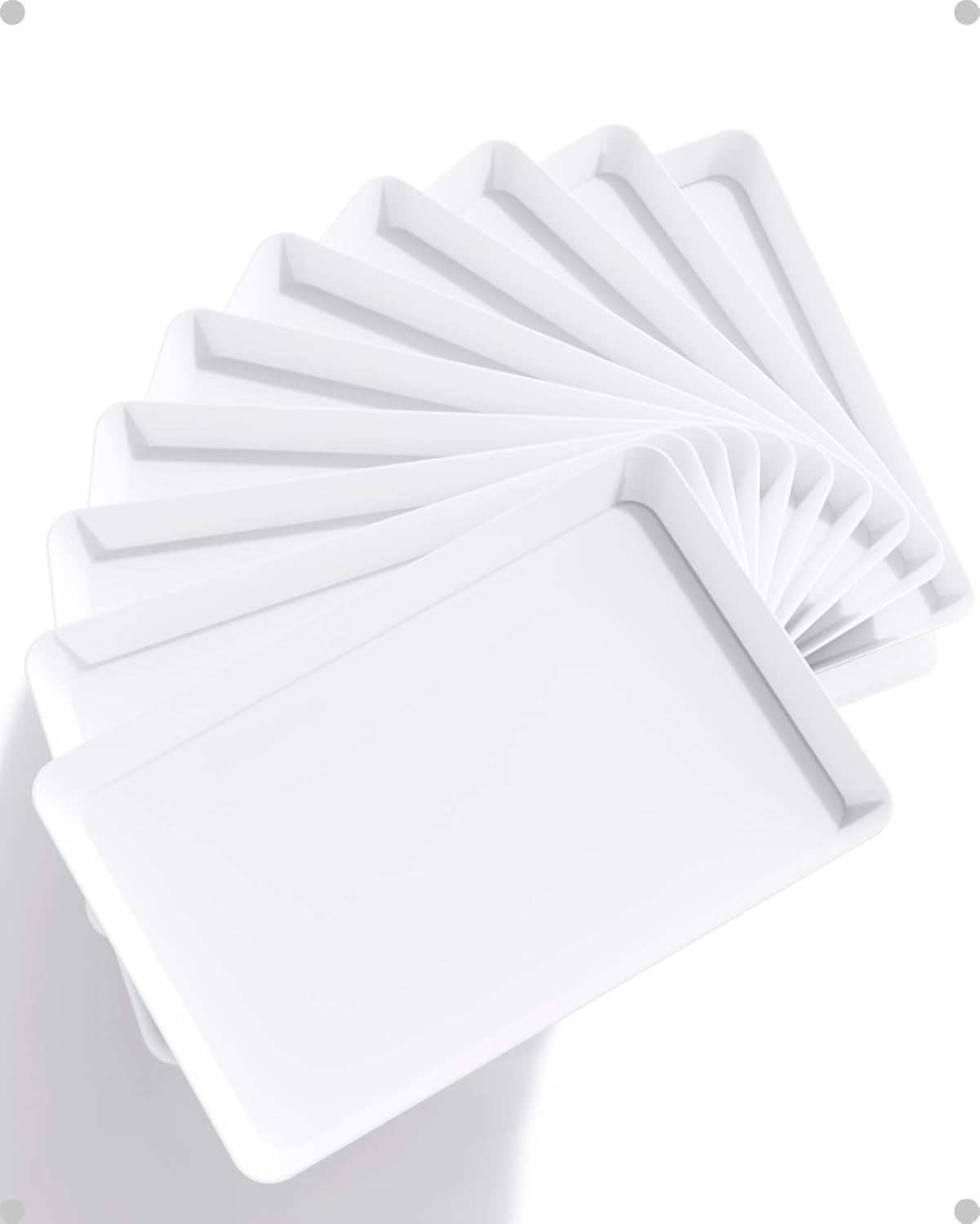Lifewit Plastic Serving Tray for Party Supplies, 15" x 10" White Trays for Serving Food, Reusable Large Platter for Buffet, Fruit, Dessert, Snack, Veggie, Kitchen and Outdoor Use, Rectangle, 10 Pcs