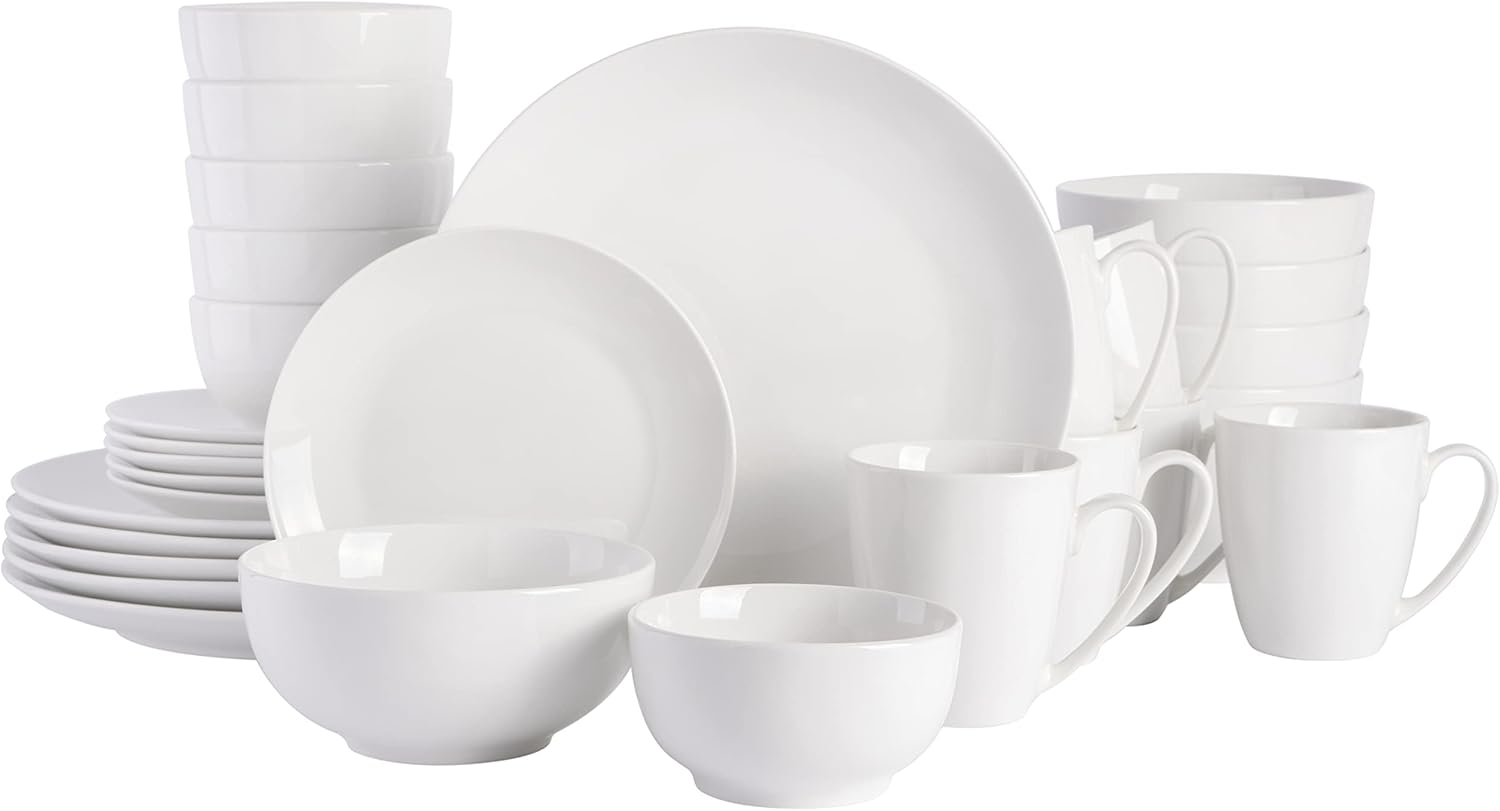 Gibson Home Zen Buffet Porcelain Dinnerware Set, Service for 6 (30pcs), White (Coupe)