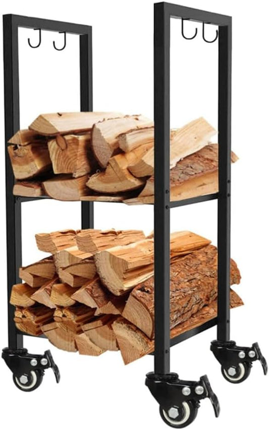 Firewood Rack Indoor, Wrought Iron Rack Storing Wood Logs fo Indoor Fireplace, Deocr, Outdoor Patio, Fire Pit, Deck,