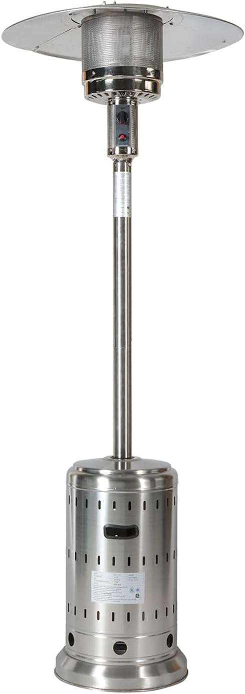 48,000 BTU Outdoor Propane Patio Heater with Wheels and Cover, Stainless Steel Standing Gas Heater with Adjustable Flame & Electronic Ignition, for Backyard, Garden, Deck or Commercial Use