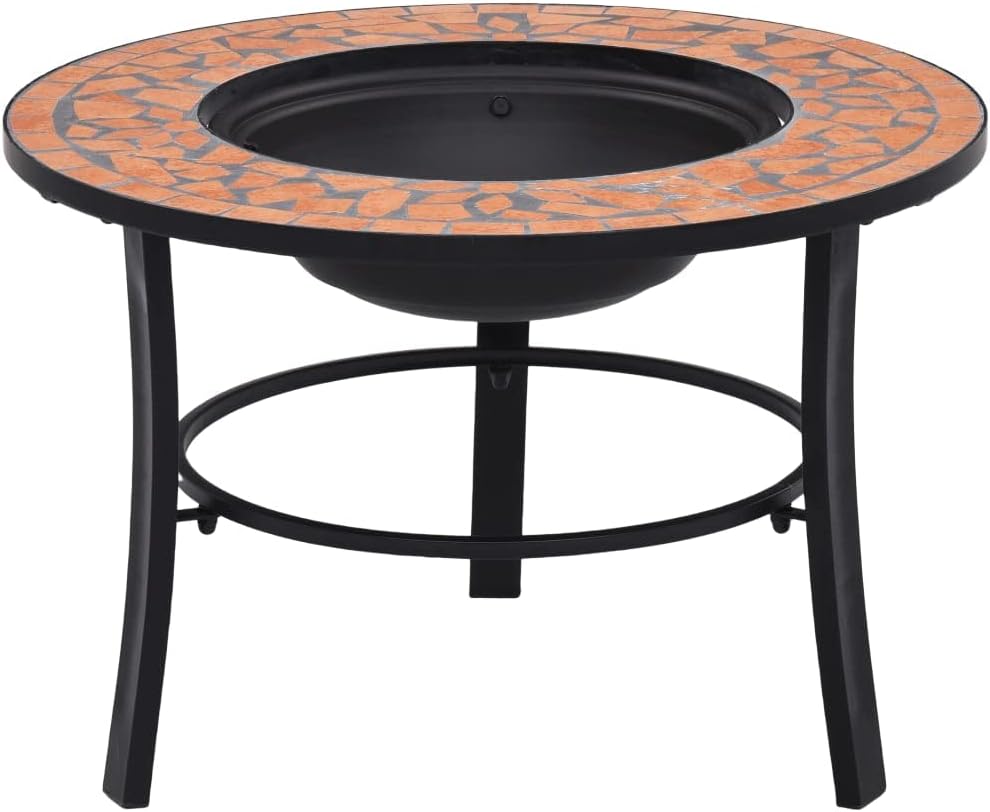 Mosaic Fire Pit Terracotta Steel Fire Pit Bowl with Grid and Tabletop for Outdoor Heating and BBQ Use 26.8" Ceramic