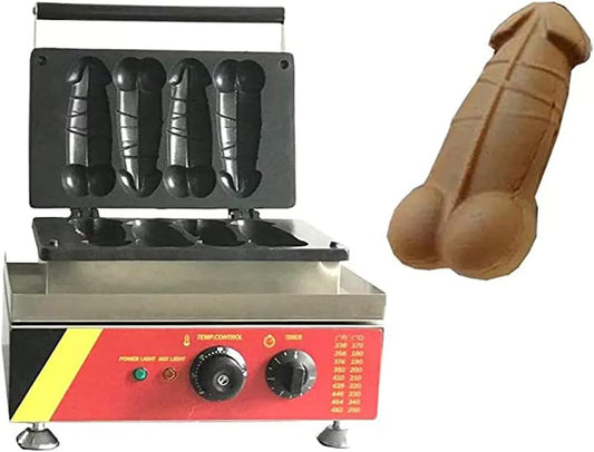 LANTAO Commercial Non-stick 4pcs Cake Penis Waffle Maker Electric Waffles On a Stick Machine Baker Iron Pan (220V, US plug)