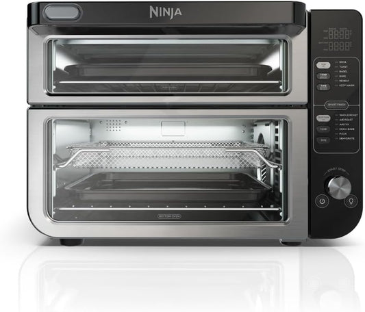 Ninja DCT401 12-in-1 Double Oven with FlexDoor, FlavorSeal & Smart Finish, Rapid Top Convection and Air Fry Bottom, Bake, Roast, Toast, Air Fry, Pizza and More, Stainless Steel (Renewed)