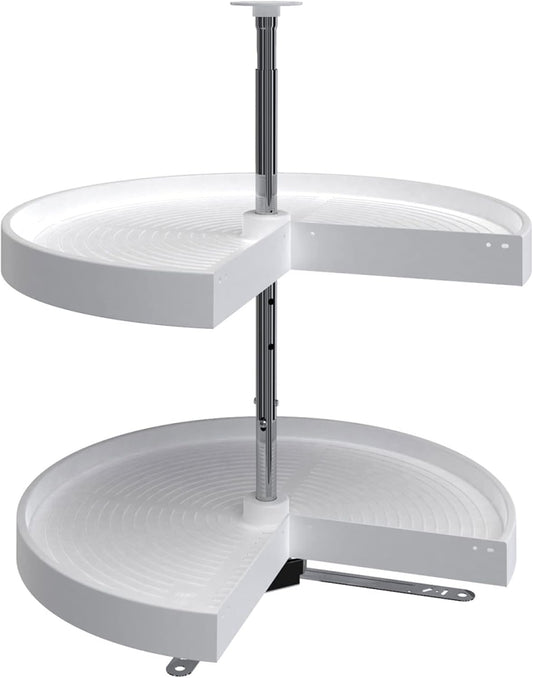 Rev-A-Shelf 24" Pie-Cut Dual Tier Lazy Susan Organizer for Corner Base Kitchen Cabinets, Plastic Home Rotating Storage Shelves, White, 2942-24-11-1